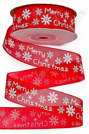 Лента органза 2,5 см*25 ярд &quot;Merry Christmas&quot; SF-6143, красный №1026