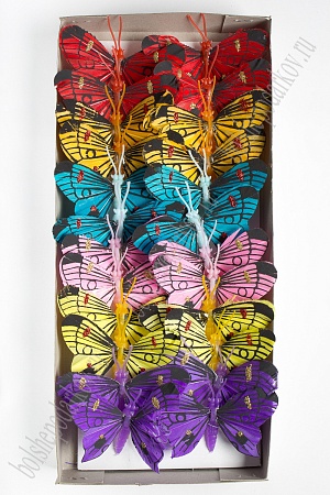 Бабочки декоративные 6 см на проволоке (24 шт) SF-2560, ассорти