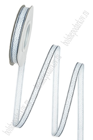 Лента репсовая 1 см*20 ярд &quot;Горошек с полосками&quot; SF-1294, белый №01