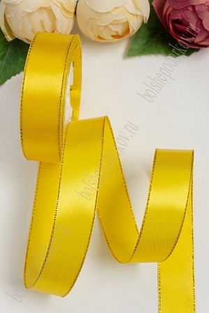 Лента атласная с люрексом 2,5 см*25 ярд (SF-1202) желтый/золото №132