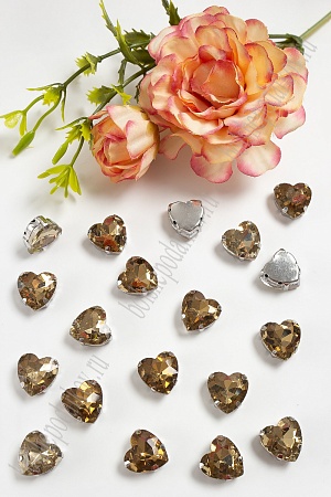 Стразы пришивные 12 мм &quot;Сердечко&quot; (10 шт) SF-3716, светлое золото №3