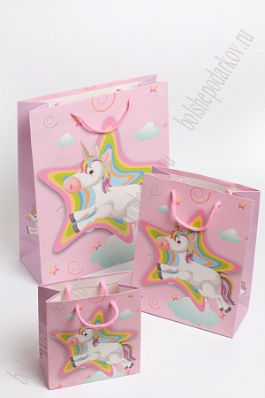 Пакет &quot;Единорог&quot; 14*15*7 см (12 шт) SF-7106, розовый №2 (NPA050)