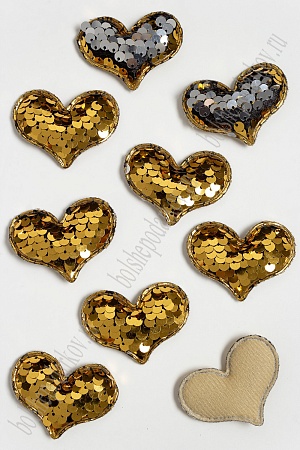 Патч с двухсторон. пайетками &quot;Сердечко&quot; 5*4 см (10 шт) SF-3783, золото/серебро