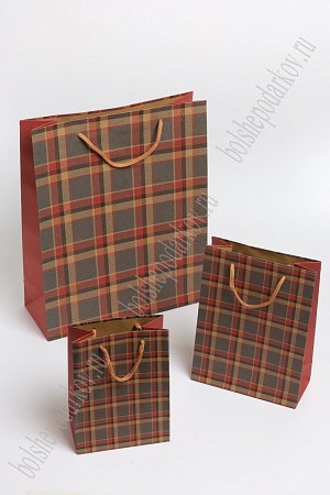 Пакет крафтовый с рисунком &quot;Клетка&quot; 12*16*7 см (12 шт) SF-7169, №3