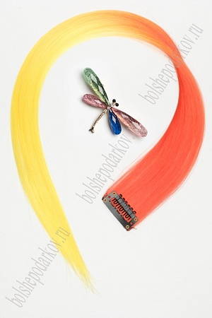 Прядь волос двухцветная на заколке (6 шт) SF-3045, св.-красный/желтый