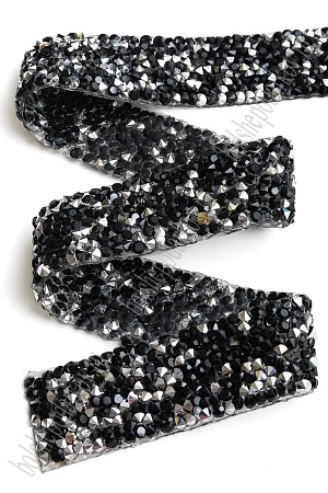 Стразовая лента 2 см*5 ярд (SF-6049) черный/серебро №802