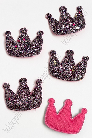 Патч 3D с блестками &quot;Корона&quot; 5,5*4,5 см (10 шт) SF-3163, черный/фукси
