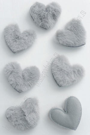 Патч меховой &quot;Сердечко&quot; 5*4 см (10 шт) SF-3164, серый