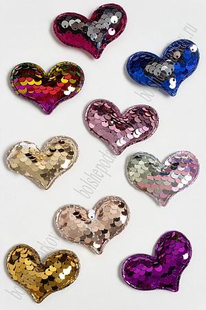 Патч с двухсторон. пайетками &quot;Сердечко&quot; 5*4 см (20 шт) SF-3783, ассорти