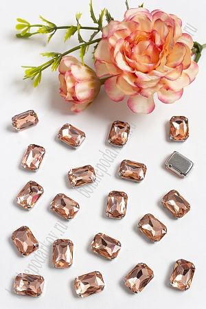 Стразы пришивные 14 мм &quot;Прямоугольник&quot; (20 шт) SF-3703, розовый персик №19