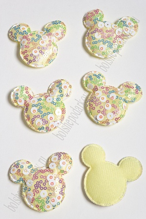 Патч с крупными пайетками &quot;Микки&quot; 55*58 мм (10 шт) SF-2975, лимонный