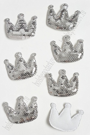 Патч с пайетками &quot;Корона&quot; 5,5*4,5 см (10 шт) SF-3782, серебро