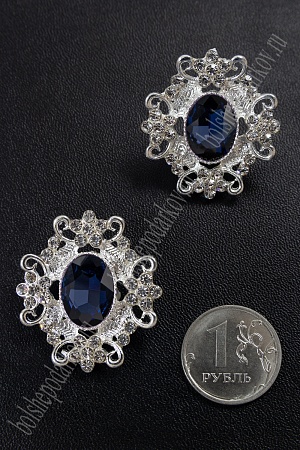 Серединка ювелирная (2 шт) SF-5794, серебро/темно-синий №22