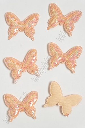 Патч с пайетками &quot;Бабочка&quot; 5,5*4,5 см (10 шт) SF-3782, персиковый хамелеон