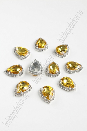 Стразы в серебряной оправе 23*17 мм &quot;Капля&quot; (5 шт) SF-2052, золото №16