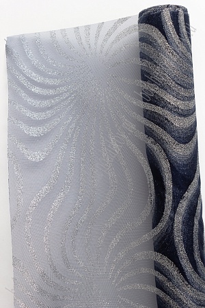 Органза 48 см*5 ярд &quot;Узоры с глиттером&quot; (SF-769-2) темно-синий