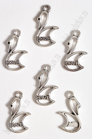 Подвеска металл 29*17 мм &quot;Лебедь LOVE №2064&quot; (50 гр) SF-3392, серебро