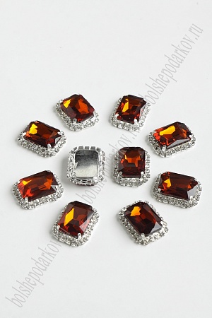 Стразы в серебряной оправе 23*17 мм &quot;Прямоугольник&quot; (5 шт) SF-2050, шоколадный №08