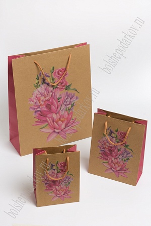 Пакет крафтовый с рисунком &quot;Цветочки&quot; 26*32*10 см (12 шт) SF-7171, №4