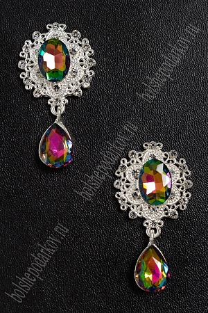 Серединка ювелирная с подвеской (2 шт) SF-4482, серебро/зеленый хамелеон №30