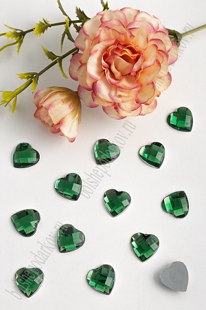 Стразы граненые 14 мм, сердце (50 шт) SF-379, зеленый