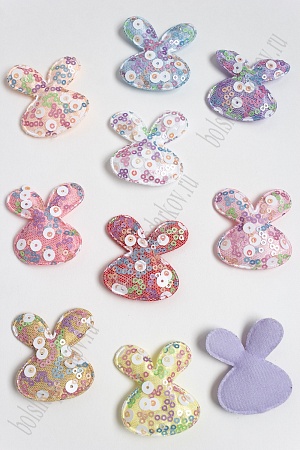 Патч с крупными пайетками &quot;Зайка&quot; 50*45 мм (30 шт) SF-2975, ассорти