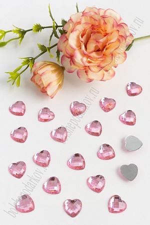Стразы граненые 12 мм, сердце (100 шт) SF-378, светло-розовый