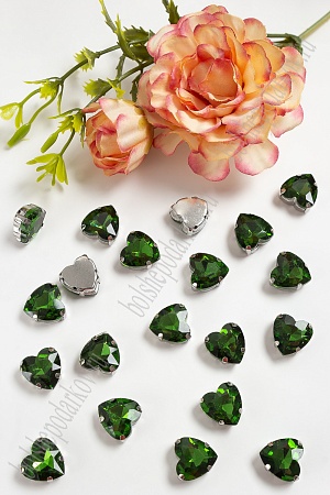 Стразы пришивные 12 мм &quot;Сердечко&quot; (10 шт) SF-3716, зеленый №6