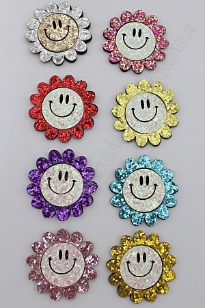 Патч с пайетками &quot;Цветок с улыбкой&quot; 4,5 см (20 шт) SF-1878,  ассорти