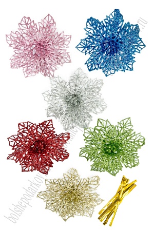 Новогодние украшения с блестками &quot;Пуансеттия&quot; 10 см (6 шт) SF-3510, №3