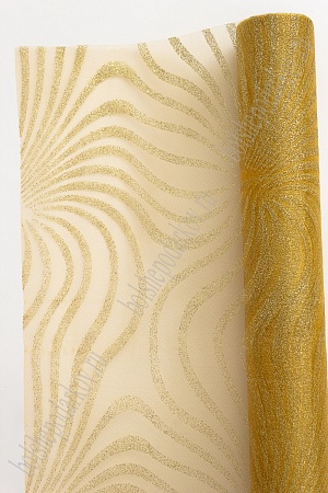 Органза 48 см*5 ярд &quot;Узоры с глиттером&quot; (SF-769-2) золотой