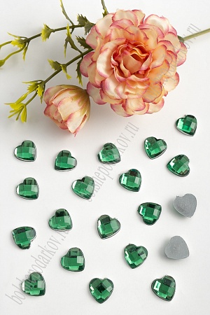 Стразы граненые 12 мм, сердце (100 шт) SF-378, зеленый