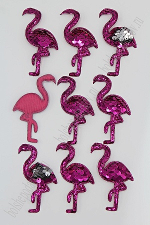 Патч 3D,  с двухсторон. пайетками &quot;Фламинго&quot; 6*4 см (10 шт) SF-1893, фукси/серебро