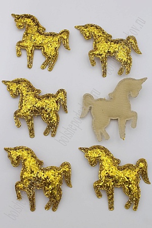 Патч 3D, россыпь пайеток &quot;Единорог&quot; 6*5 см (10 шт) SF-1889, золото