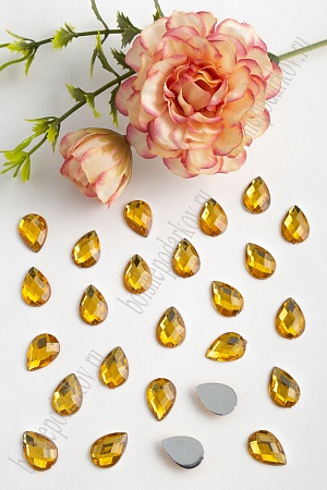 Стразы граненые 10*14 мм, капля (100 шт) SF-382/1610, золото