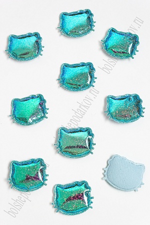 Патч глянец с блестками &quot;Котёнок&quot; 3*3,5 см (10 шт) SF-2971, бирюзовый хамелеон