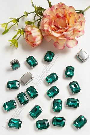 Стразы пришивные 14 мм &quot;Прямоугольник&quot; (20 шт) SF-3703, изумрудный №5