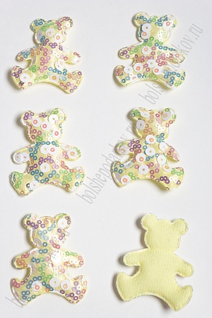 Патч с крупными пайетками &quot;Мишка&quot; 58*48 мм (10 шт) SF-2975, лимонный