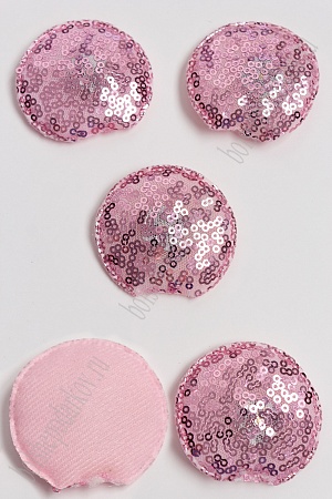 Патч с пайетками &quot;Ушки круглые&quot; 5,5*5 см (5 шт) SF-3165, розовый