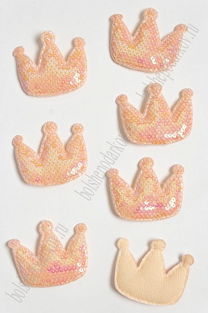 Патч с пайетками &quot;Корона&quot; 5,5*4,5 см (10 шт) SF-3782, персиковый хамелеон