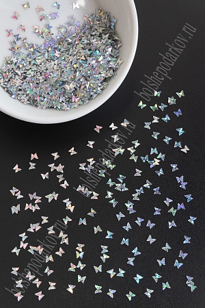 Пайетки &quot;Бабочки&quot; 4 мм*100 гр (SF-6090) серебро