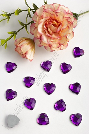 Стразы граненые 14 мм, сердце (50 шт) SF-379, темно-фиолетовый