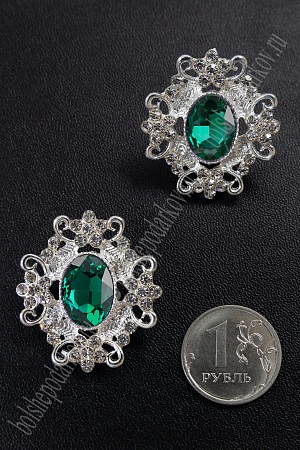 Серединка ювелирная (2 шт) SF-5794, серебро/изумрудный №14