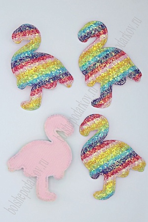 Патч 3D радужный, россыпь пайеток &quot;Фламинго&quot; 7*6 см (10 шт) SF-1894, Е