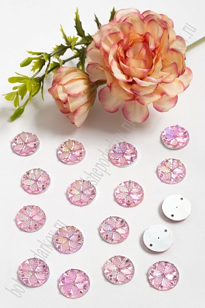 Стразы &quot;Круг-цветок&quot; 15 мм (100 шт) SF-805, розовый радужный