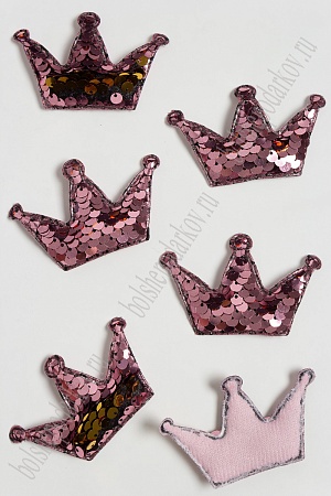 Патч 3D, с двухсторон. пайетками &quot;Корона&quot; 6*4 см (10 шт) SF-1884, розовый/золото