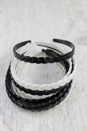Ободки для волос 1,2 см &quot;Косичка&quot; (12 шт) SF-1509, черно-белые