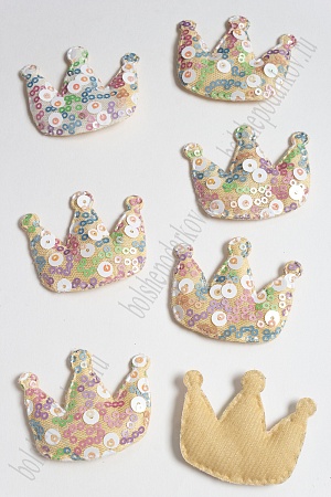 Патч с крупными пайетками &quot;Корона&quot; 46*53 мм (10 шт) SF-2975, бежевый