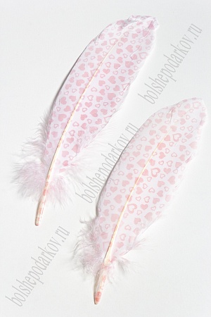 Перья декоративные 16*4,5 см (6 шт) &quot;Сердечки&quot; красные