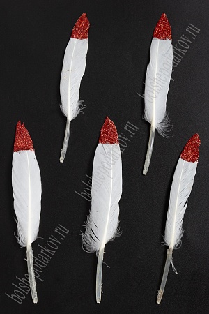 Перья декоративные с блестками (20 шт) SF-2035, белый/красный